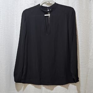 Krisa Women's Black Mock Neck Keyhole Long-Sleeve Blouse